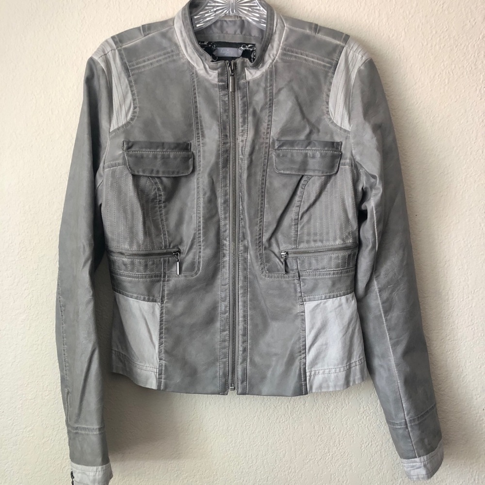 DAYTRIP Two Tone Grey Faux Leather Moto Jacket